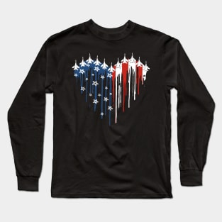 Jet American Flag Heart Melting 4th Of July Independence Day Long Sleeve T-Shirt